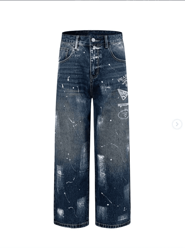 Jeans Prada a gamba ampia con effetto vernice