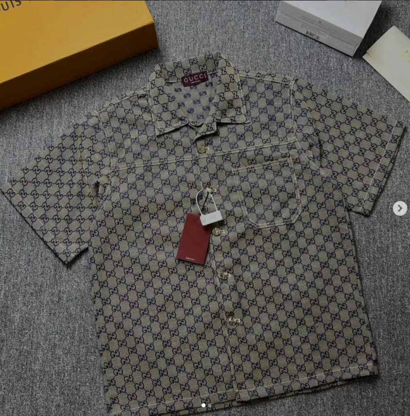 Camicia bowling Gucci in canvas GG beige
